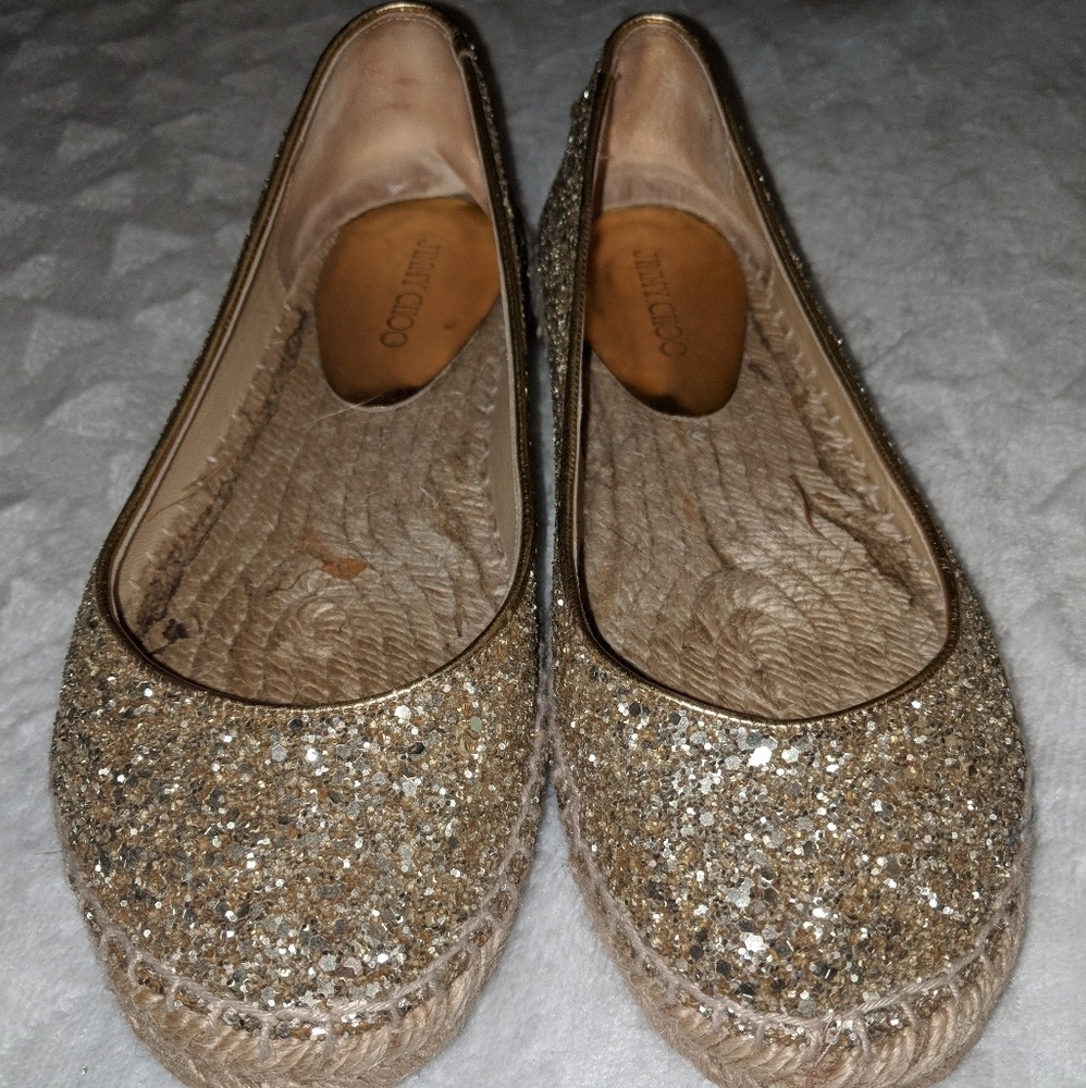 Jimmy Choo gold glitter espadrilles